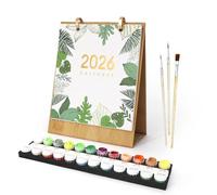 Paint by Numbers Calendar Kit, 2026 Calendar, 12 Month Standing Flip Planner, Monthly Desk Calendar with Pre-Printed Canvas & Paints, DIY Number Painting for DIY Home & Office Decor Gift (Plants)