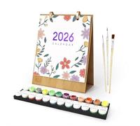 Paint by Numbers Calendar Kit, 2026 Calendar, 12 Month Standing Flip Planner, Monthly Desk Calendar with Pre-Printed Canvas & Paints, DIY Number Painting for DIY Home & Office Decor Gift (Flowers)