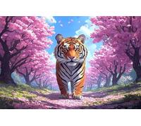 Paint by Numbers Cherry Blossom Tiger DIY Painting On Canvas, Paintwork with Paintbrushes Acrylic Paints, Perfect for Paint by Numbers for Adults for Home Wall Decor 10x16Inch (Frameless) v-997