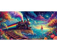 Paint by Numbers Color Train, Paint by Numbers for Adults Beginners Kits, Large DIY Canvas Oil Painting Kit for Kids, with 3- Brushes and Acrylic Pigment, Home Decor Gifts (Frameless) 25x50cm L-362