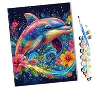 Paint by Numbers Colorful Whales and Flowers Abstract for Adults and Kids DIY Oil Painting Gift Kits Pre-Printed Canvas Art Home Decoration 16x20 inch Frameless