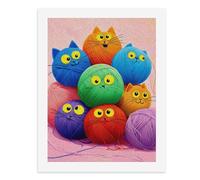 Paint by Numbers Colorful Yarn Balls with Cat Faces Digital Painting Kit for Adults Create Your Own Magical Scene Art Supplies Unframed 40x50CM