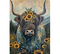 Paint by Numbers Cow Sunflower Painting by Numbers for Adults with Frame, Paint by Number for Children Beginners, DIY Acrylic Pigment Drawing Paintwork Arts and Crafts for Room Decor 80x110cm J8-188