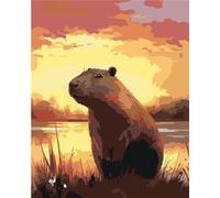 Paint by Numbers,Cute Capybara Paint by Numbers for Adults Canvas Oil Painting,DIY Paint by Numbers for Children with Paint Brushes and Acrylic Painting Kit Home Decor Painting,with Frame,16x20in