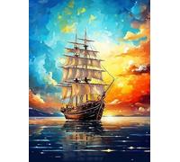 Paint by Numbers DIY Oil Painting,Sailing Ship on sea,DIY Canvas Painting by Numbers Arts Craft for Home Wall Decoration Paint by Number,40X50cm