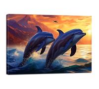 Paint by Numbers Dolphin Painting by Numbers for Adults Beginner, Sea Paint by Numbers Canvas Kits, DIY Color Oil Painting Acrylic Paints, for Wall Art Decor Gifts 16x20inch (Without Frame) BJ-146
