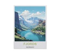 Paint by Numbers，Fjords Norway Vintage Travel Poster，Landscape Kit for Adults Beginner DIY Oil Painting(20x30cm-BJ5