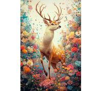 Paint by Numbers Flower Deer DIY Painting On Canvas, Paintwork with Paintbrushes Acrylic Paints, Perfect for Paint by Numbers for Adults and Beginner for Home Wall Decor 20x30Inch (Frameless) v-428