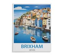 Paint by Numbers for Adult Girls,Brixham Devon Vintage Travel Posters,Painting by Number for Adults DIY Digital Painting for Beginners Wall Decor Drawing Gift(30x40cm-L48
