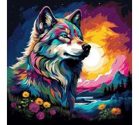 Paint by Numbers for Adults ，16X16 Inch，Oil Painting DIY Number Painting Kits Hand Painted Gifts Wall Decor，Colorful Moon Wolf,with Frame
