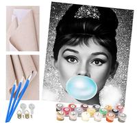 Paint by Numbers for Adults 16x20 inch Canvas Adults' Paint by Number Kits on Canvas DIY Oil Painting by Numbers for Adults - Audrey Hepburn Blowing Bubble Gum