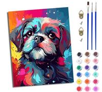 Paint by Numbers for Adults 16x20 inch DIY Paint by Numbers Kits Cute Shih Tzu for Beginner on Canvas Oil Painting with Paint Brushes with Frame for Home Decoration