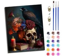 Paint by Numbers for Adults 16x20 inch DIY Paint by Numbers Kits Skull Crow Candle for Beginner on Canvas Oil Painting with Paint Brushes with Frame for Home Decoration