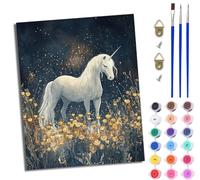 Paint by Numbers for Adults 16x20 inch DIY Paint by Numbers Kits White Unicorn in Flowers for Beginner on Canvas Oil Painting with Paint Brushes with Frame for Home Decoration