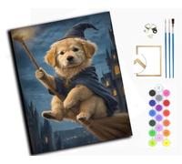 Paint by Numbers for Adults，16x20 Inch，Oil Painting DIY Number Painting Kits Hand Painted Gifts Wall Decor，Golden Retriever Little Wizard,with Frame