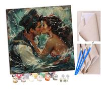Paint by Numbers for Adults, 40x40 cm Acrylic Oil Paints by Numbers for Adults Beginner Kids Retro Sailor and Mermaid Girl Kissing (8) Painting Kit with 4 Brushes Watercolor Paints Easy