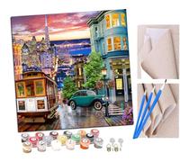 Paint by Numbers for Adults, 40x40 cm Acrylic Oil Paints by Numbers for Adults Beginner Kids Street Painting Kit with 4 Brushes Watercolor Paints Easy