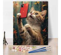 Paint by Numbers for Adults 40x50cm, DIY Acrylic Painting Kit on Artist-Grade Linen Canvas, Relaxing Mindfulness Craft for Home Wall Decor - Kitten Taking Selfie in the Forest (Without Frame)