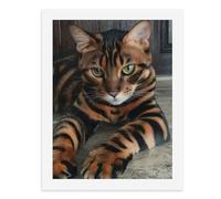Paint by Numbers for Adults-A Bengal Cat with Striking Black and Orange Stripes Lying on The Floor, Green Eyes Looking Forward -for Home Wall Decor 12X16Inch