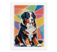 Paint by Numbers for Adults-A Bernese Mountain Dog Sitting, with Black, White, and Rust Fur, on A Colorful Geometric Background -for Home Wall Decor 12X16Inch