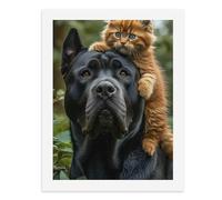 Paint by Numbers for Adults-A Big Black Dog with A Small Orange Kitten on Its Head -for Home Wall Decor 12X16Inch