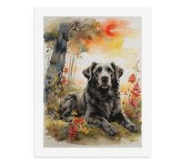 Paint by Numbers for Adults-A Black Dog Lying on The Grass Surrounded by Red and Yellow Autumn Leaves -for Home Wall Decor 12X16Inch