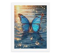 Paint by Numbers for Adults-A Blue Butterfly Landing on Water, Creating Ripples and Splashes -for Home Wall Decor 12X16Inch