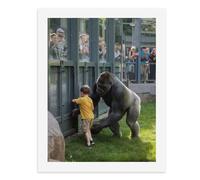 Paint by Numbers for Adults-A Boy in A Yellow Shirt Reaching Towards A Gorilla Behind A Glass Enclosure -for Home Wall Decor 12X16Inch