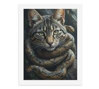 Paint by Numbers for Adults-A Cat Coiled with Two Snakes -for Home Wall Decor 12X16Inch