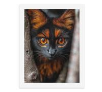 Paint by Numbers for Adults-A Cat with Black and Orange Fur, Bright Orange Eyes, Peeking from Behind Tree Trunks -for Home Wall Decor 12X16Inch