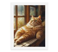 Paint by Numbers for Adults-A Chubby Orange Cat Lying on A Wooden Windowsill, with Bright Green Eyes and Sunlight Shining on Its Fur -for Home Wall Decor 12X16Inch