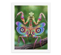 Paint by Numbers for Adults-A Colorful Praying Mantis with Vibrant, Peacock-Like Wings and Spiky Limbs, Perched on A Branch -for Home Wall Decor 12X16Inch