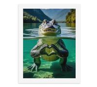 Paint by Numbers for Adults-A Crocodile in The Water Making A Heart Shape with Its Hands -for Home Wall Decor 12X16Inch