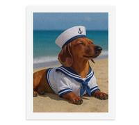 Paint by Numbers for Adults-A Dachshund Wearing A Sailor Hat and Uniform Lying on The Beach -for Home Wall Decor 12X16Inch