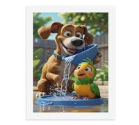 Paint by Numbers for Adults-A Dog Pouring Water Into A Bowl for A Parrot, with Water Splashing Around -for Home Wall Decor 12X16Inch