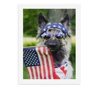 Paint by Numbers for Adults-A Dog Wearing Star-Patterned Headband, Sunglasses, Holding an American Flag in Its Mouth -for Home Wall Decor 12X16Inch