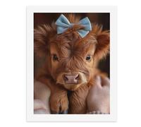 Paint by Numbers for Adults-A Fluffy Brown Calf with A Light Blue Bow on Its Head, Being Held by Hands -for Home Wall Decor 12X16Inch