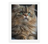 Paint by Numbers for Adults-A Fluffy Brown Cat with Striking Green Eyes, Lying Down, Looking Up -for Home Wall Decor 12X16Inch