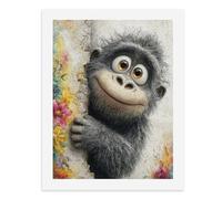 Paint by Numbers for Adults-A Fluffy Gray Gorilla Peeking Out from Behind A Wall, with Big Eyes and A Smiling Face -for Home Wall Decor 12X16Inch