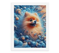 Paint by Numbers for Adults-A Fluffy Orange Dog with A Smiling Face, Surrounded by Swirling Blue and Orange Patterns -for Home Wall Decor 12X16Inch