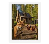 Paint by Numbers for Adults-A Fox with A Finger to Its Mouth, Several Chickens, A Log Cabin in The Background -for Home Wall Decor 12X16Inch