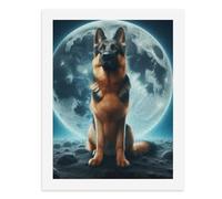 Paint by Numbers for Adults-A German Shepherd Dog Sitting on A Moonlit, Rocky Surface with A Full Moon in The Background-for Home Wall Decor 12X16Inch