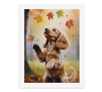 Paint by Numbers for Adults-A Golden Cocker Spaniel Puppy Standing on Its Hind Legs, Reaching Up to Catch Falling Autumn Leaves -for Home Wall Decor 12X16Inch