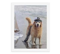 Paint by Numbers for Adults-A Golden Retriever Dog Wearing A Captain's Hat and A Net on The Beach -for Home Wall Decor 12X16Inch