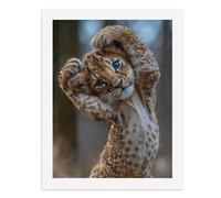 Paint by Numbers for Adults-A Golden-Scaled Baby Lion Cub with Blue Eyes, Raising Its Paws Above Its Head -for Home Wall Decor 12X16Inch