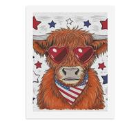 Paint by Numbers for Adults-A Highland Cow Wearing Heart-Shaped Sunglasses and an American Flag Bandana, Surrounded by Red, White, and Blue Stars -for Home Wall Decor 12X16Inch
