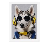 Paint by Numbers for Adults-A Husky Dog Wearing White Sunglasses, Yellow Headphones, and A Blue and Yellow Collar -for Home Wall Decor 12X16Inch