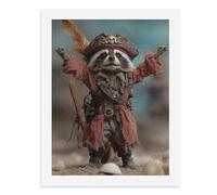 Paint by Numbers for Adults-A Raccoon Dressed As A Pirate with A Tricorn Hat, Feather, Tattered Red Coat, and Sword, Standing on Sand with Shells -for Home Wall Decor 12X16Inch
