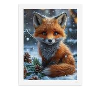 Paint by Numbers for Adults-A Red Fox with Snow on Its Head and Ears, Sitting on Snow-Covered Ground with Pine Cones and Branches Nearby -for Home Wall Decor 12X16Inch
