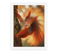 Paint by Numbers for Adults-A Red Squirrel Clinging to A Tree Trunk with Its Bushy Tail Fluffed Out -for Home Wall Decor 12X16Inch